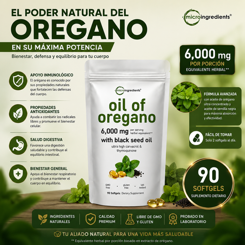 Aceite de Orégano Premium 6,000 mg + Aceite de Semilla Negra | Extracto Natural Concentrado